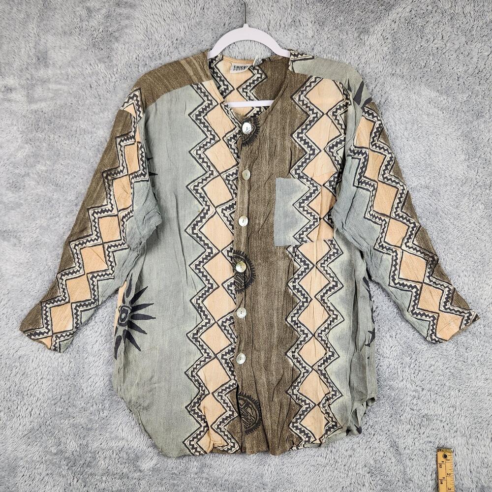 Chicos Design Blouse Womens Size 1 Multicolor Tribal Tunic Top Boho Geometric